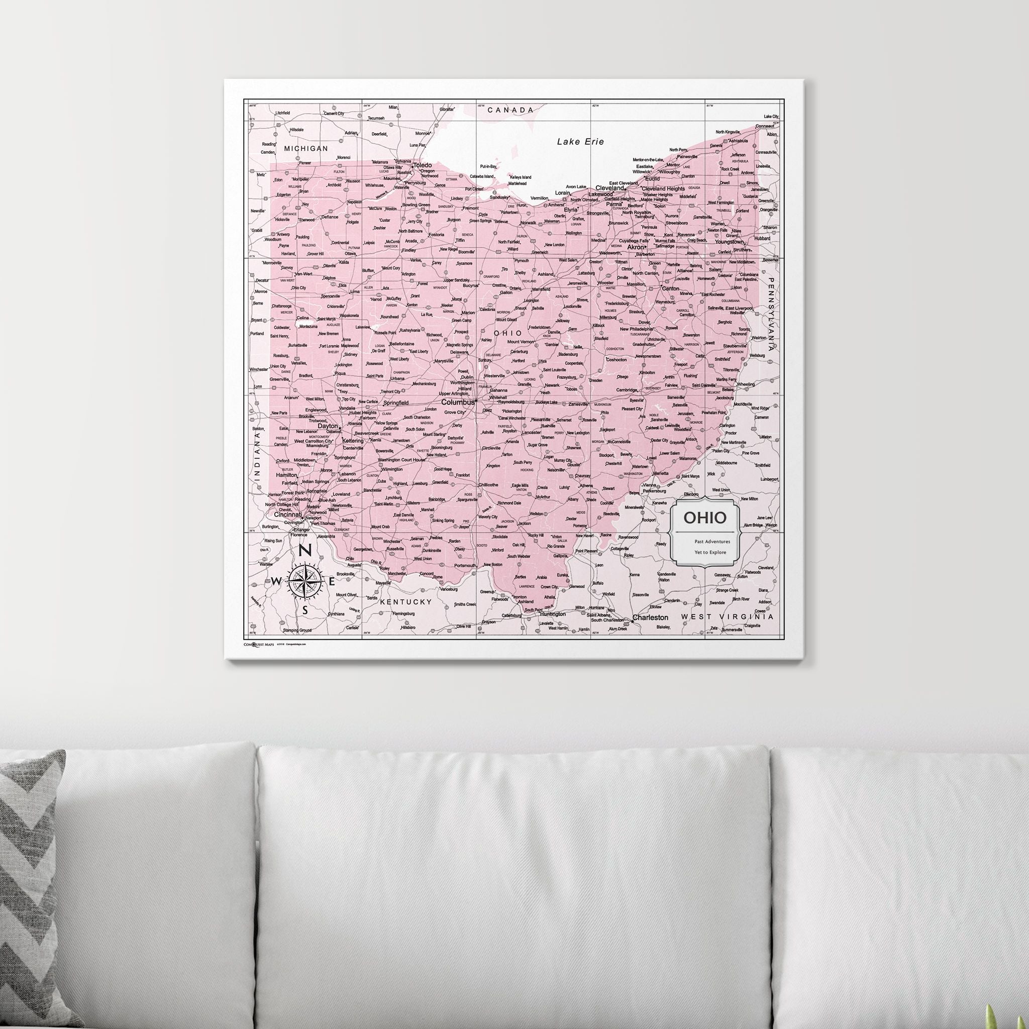 Push Pin Ohio Map (Pin Board) - Pink Color Splash CM Pin Board