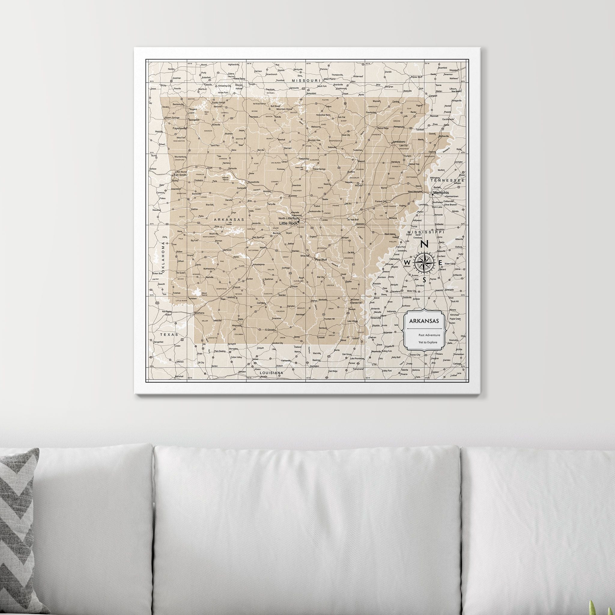 Push Pin Arkansas Map (Pin Board) - Light Brown Color Splash CM Pin Board