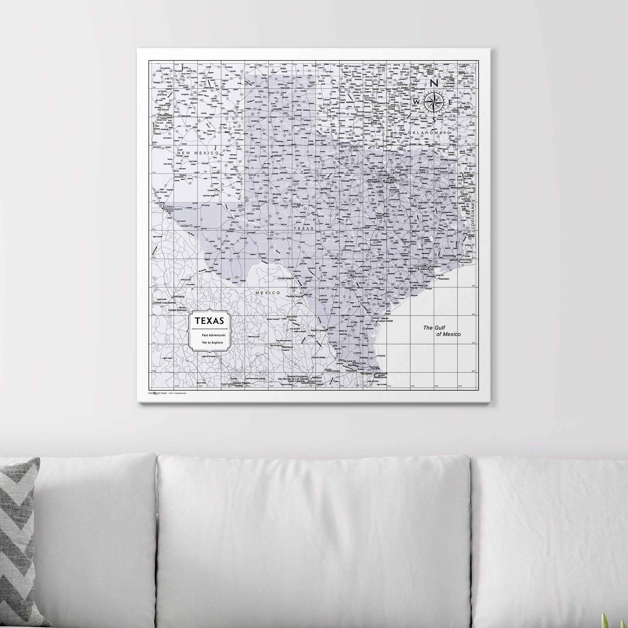 Push Pin Texas Map (Pin Board) - Light Gray Color Splash CM Pin Board