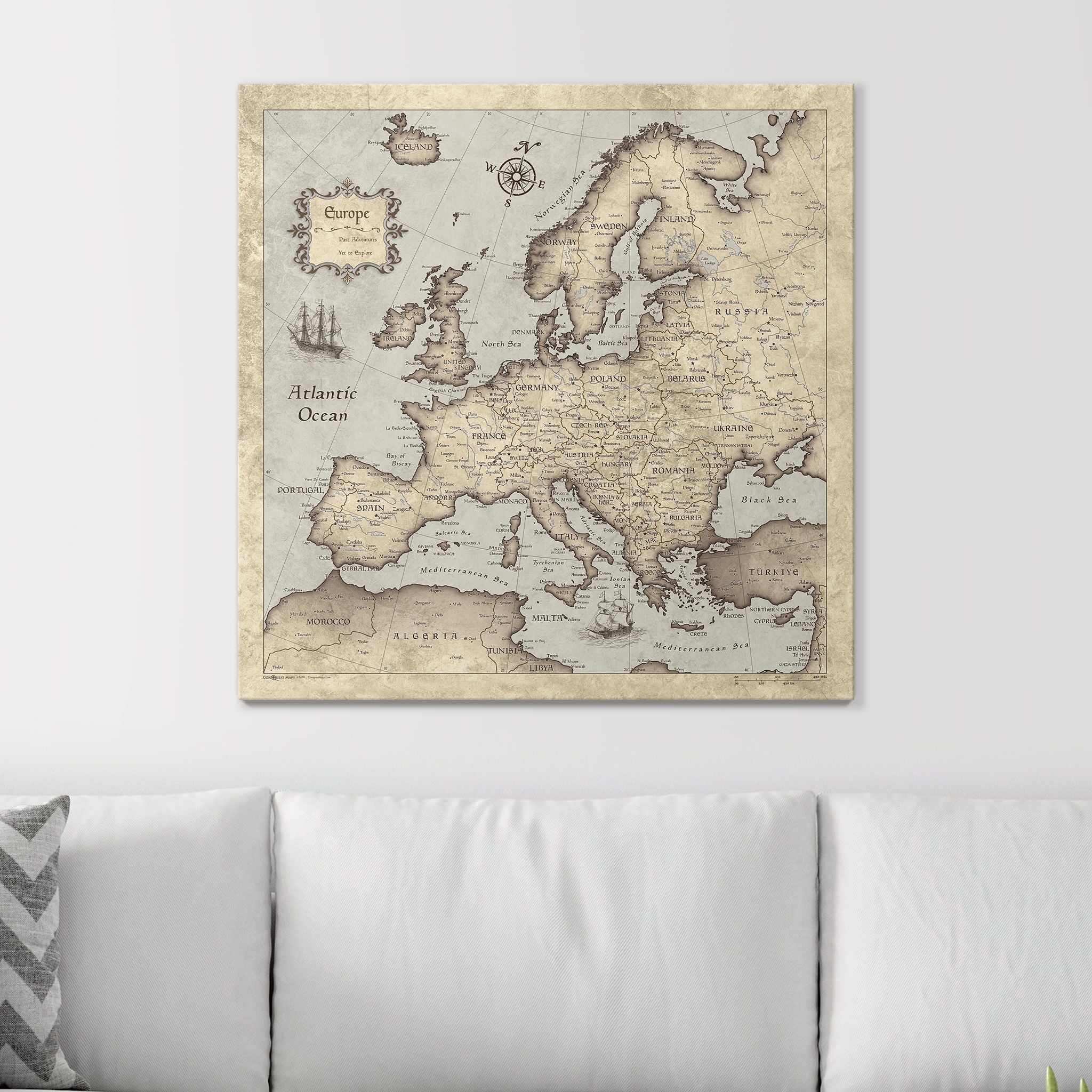 Push Pin Europe Map (Pin Board) - Rustic Vintage CM Pin Board