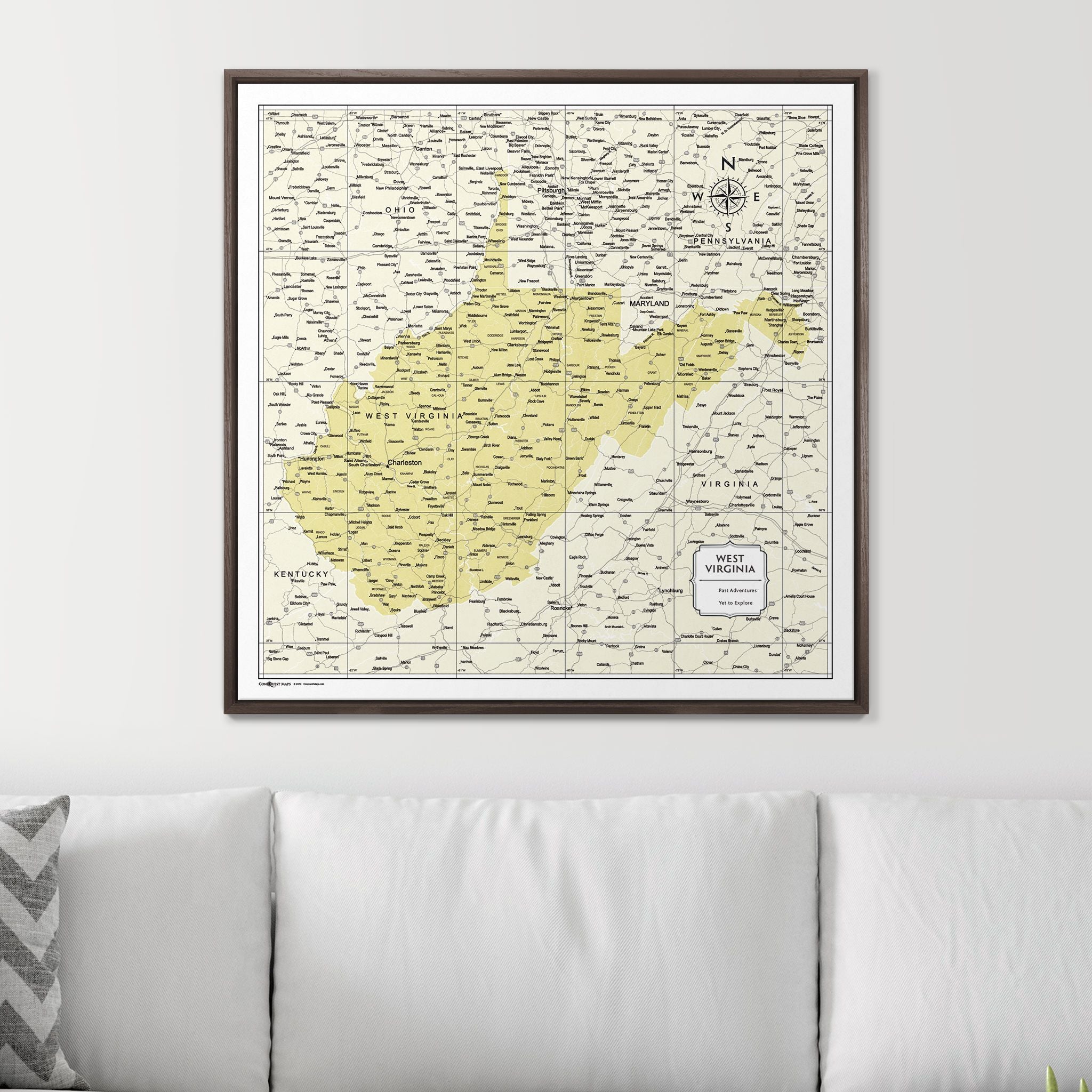 Push Pin West Virginia Map (Pin Board) - Yellow Color Splash CM Pin Board