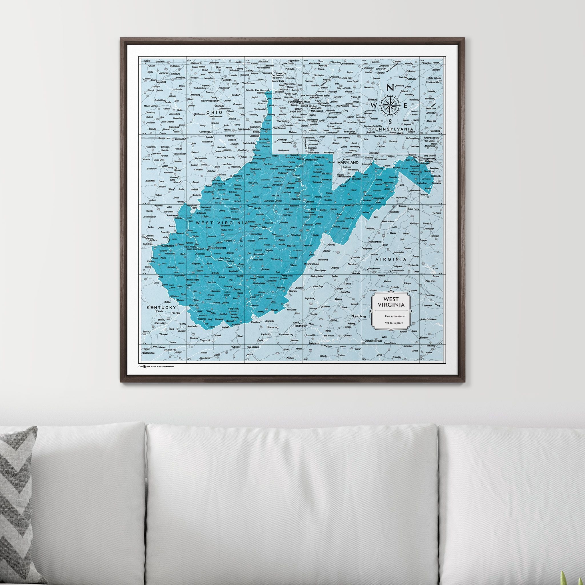 Push Pin West Virginia Map (Pin Board) - Teal Color Splash CM Pin Board