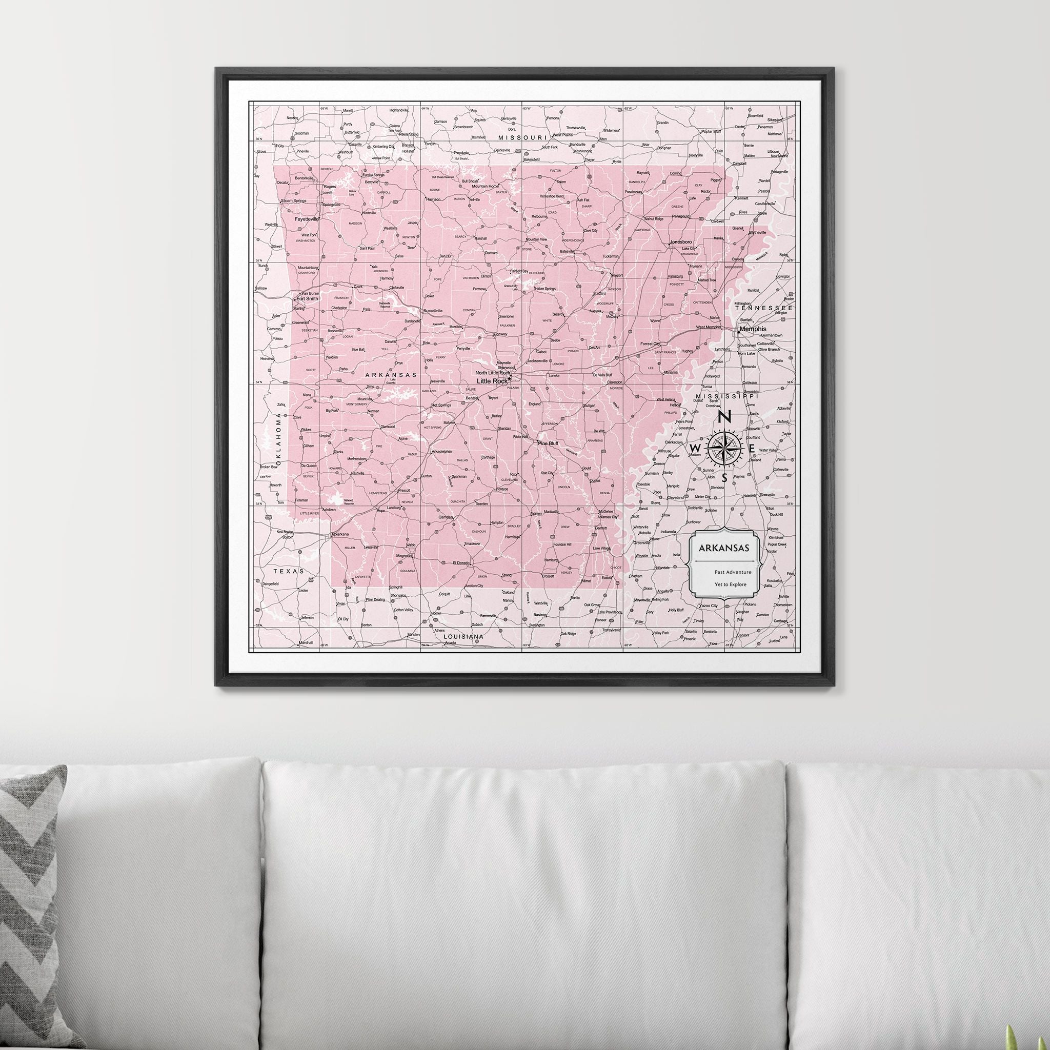 Push Pin Arkansas Map (Pin Board) - Pink Color Splash CM Pin Board