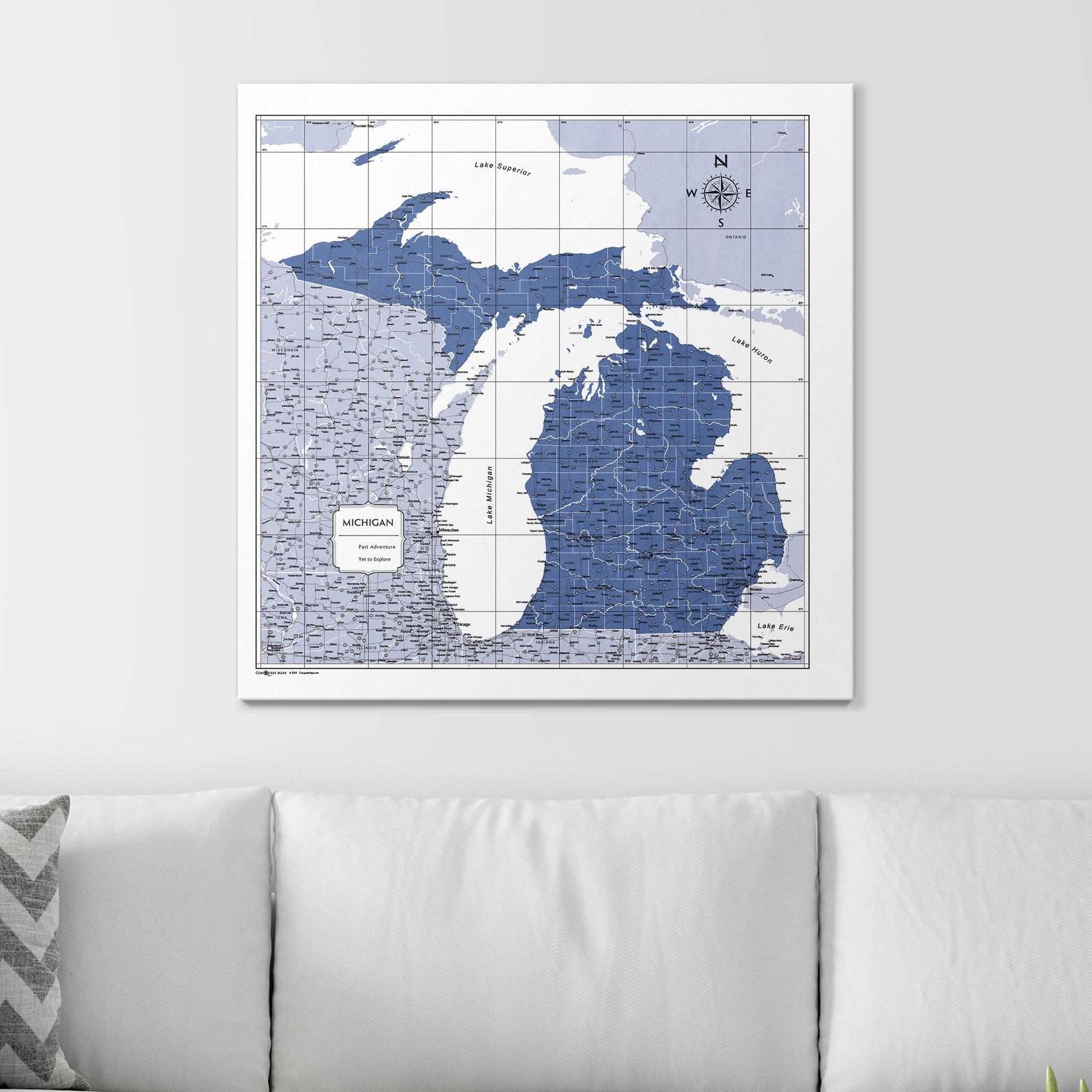 Push Pin Michigan Map (Pin Board) - Navy Color Splash CM Pin Board