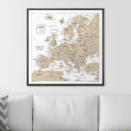 Push Pin Europe Map (Pin Board) - Light Brown Color Splash CM Pin Board