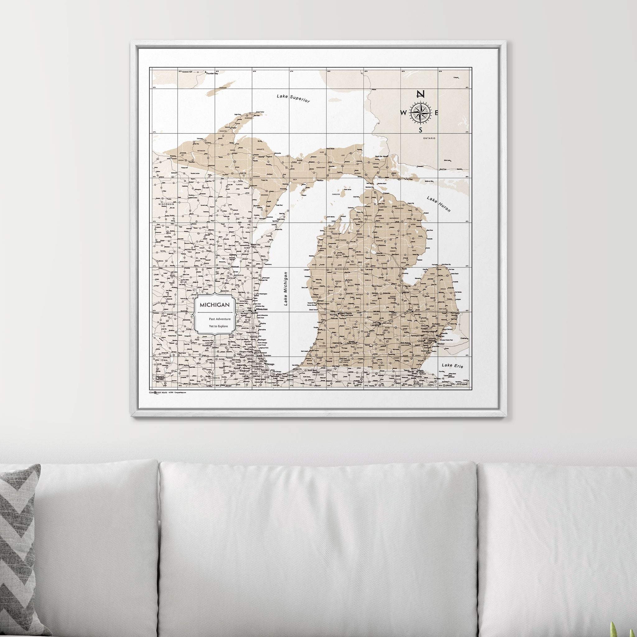 Push Pin Michigan Map (Pin Board) - Light Brown Color Splash CM Pin Board