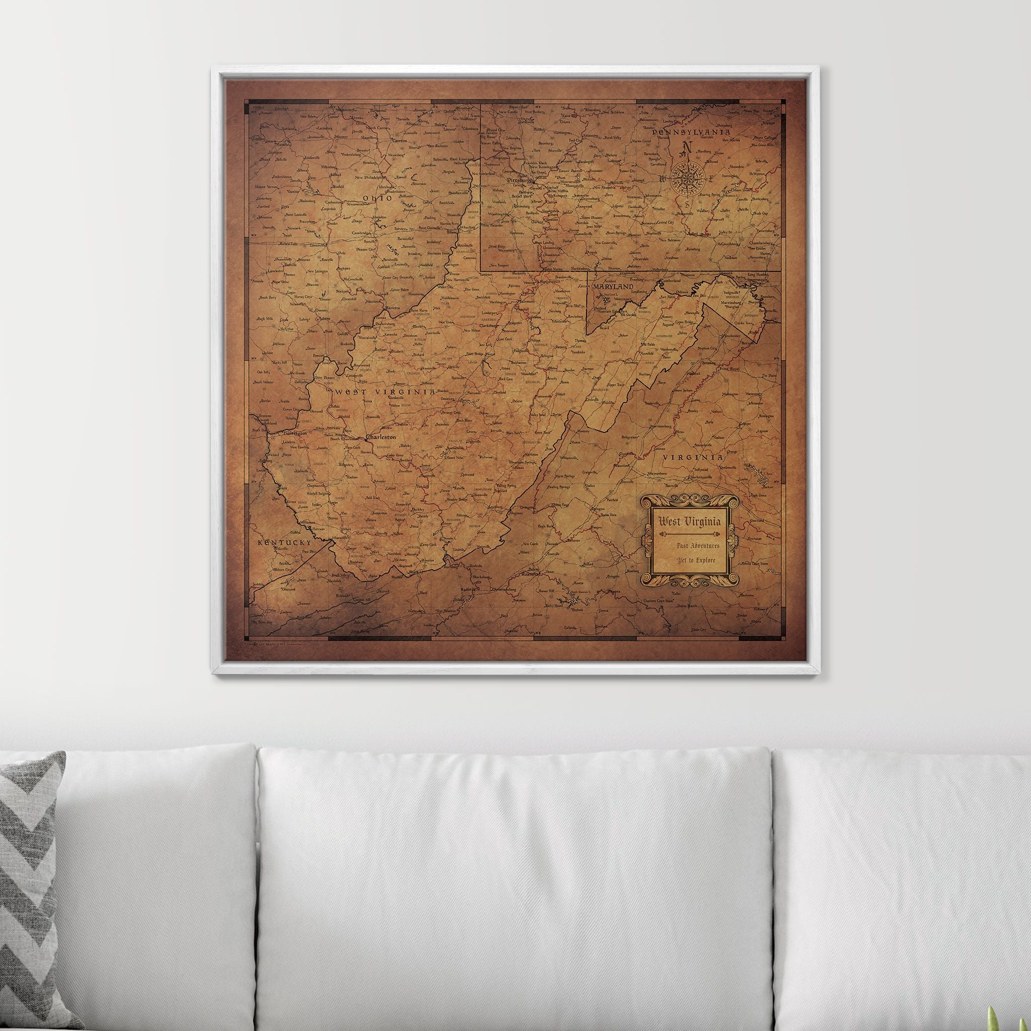 Push Pin West Virginia Map (Pin Board) - Golden Aged CM Pin Board