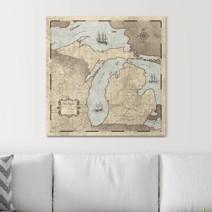 Push Pin Michigan Map (Pin Board) - Rustic Vintage CM Pin Board