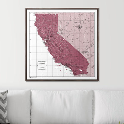 Push Pin California Map (Pin Board) - Burgundy Color Splash CM Pin Board