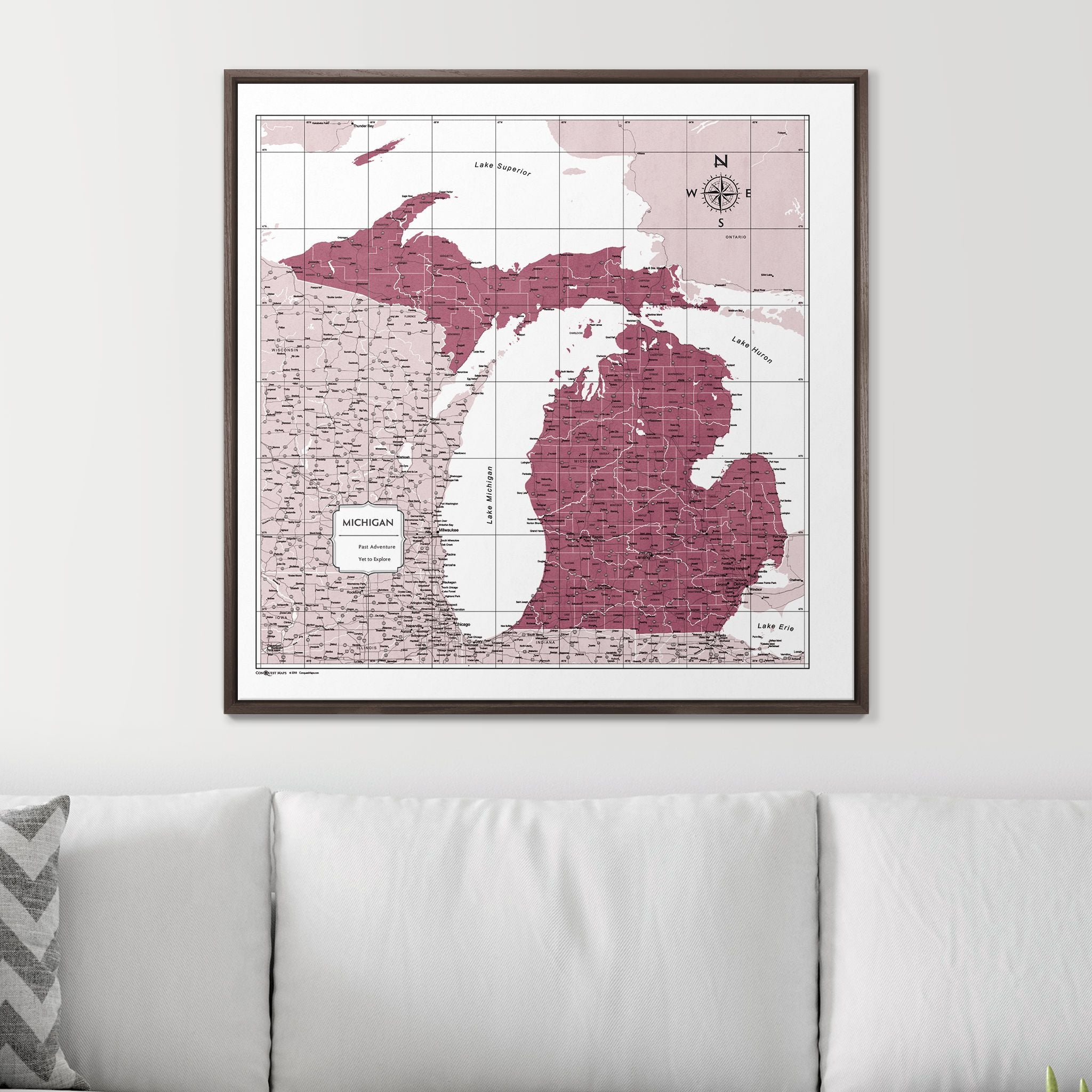 Push Pin Michigan Map (Pin Board) - Burgundy Color Splash CM Pin Board