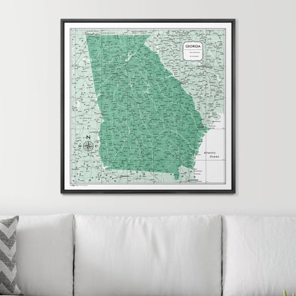 Push Pin Georgia Map (Pin Board) - Green Color Splash CM Pin Board