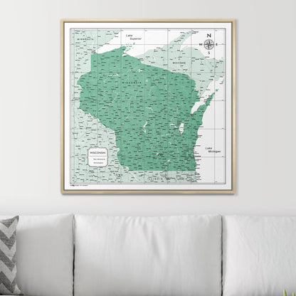 Push Pin Wisconsin Map (Pin Board) - Green Color Splash CM Pin Board