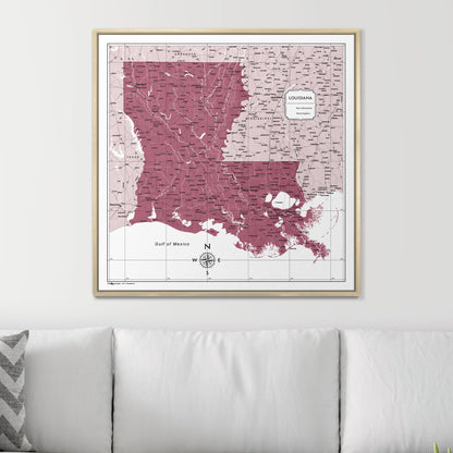 Push Pin Louisiana Map (Pin Board) - Burgundy Color Splash CM Pin Board