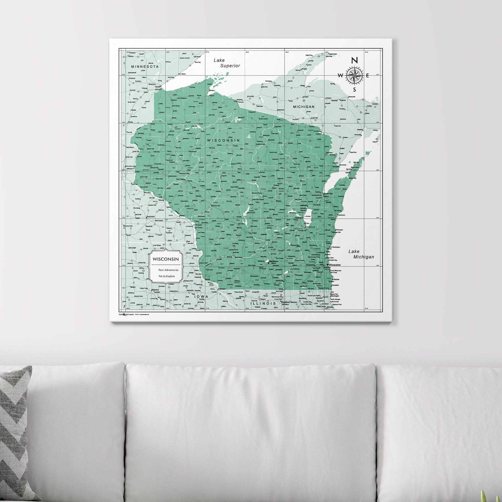 Push Pin Wisconsin Map (Pin Board) - Green Color Splash CM Pin Board