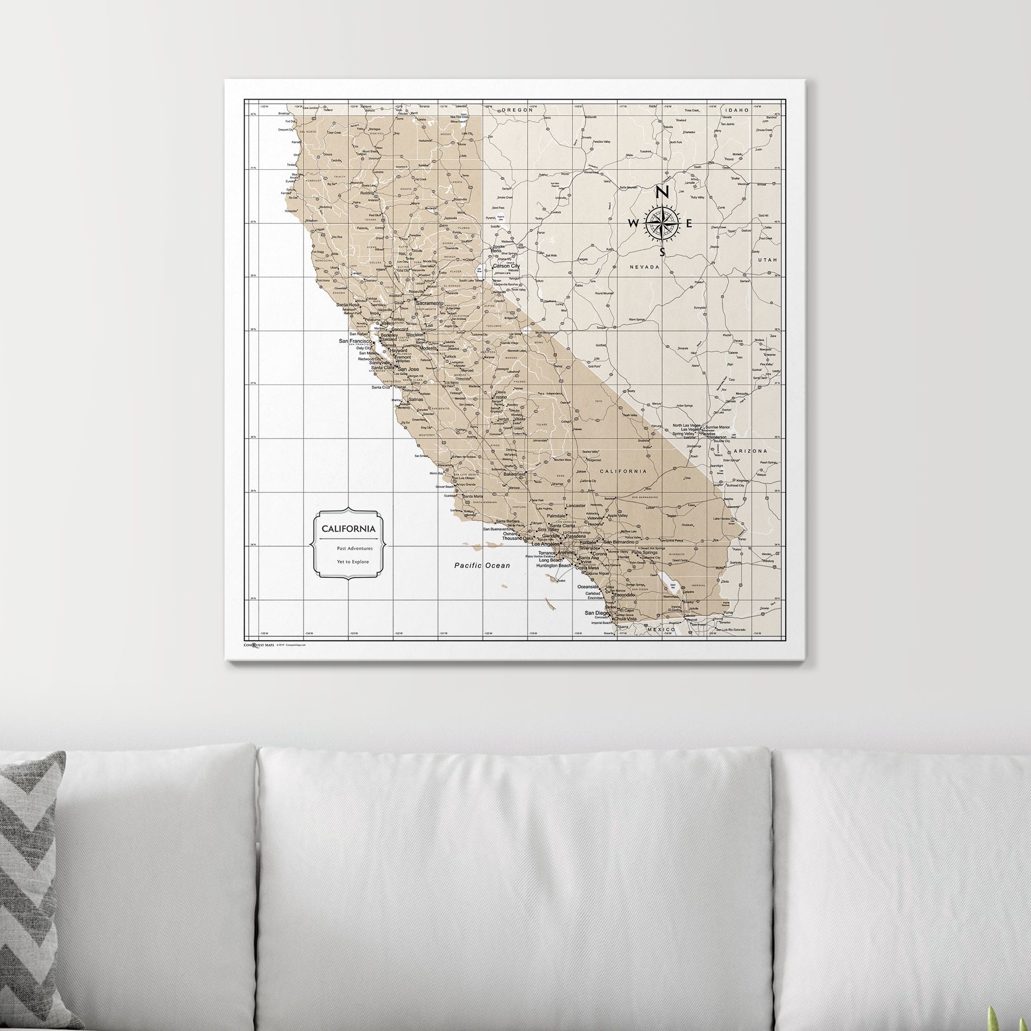 Push Pin California Map (Pin Board) - Light Brown Color Splash CM Pin Board