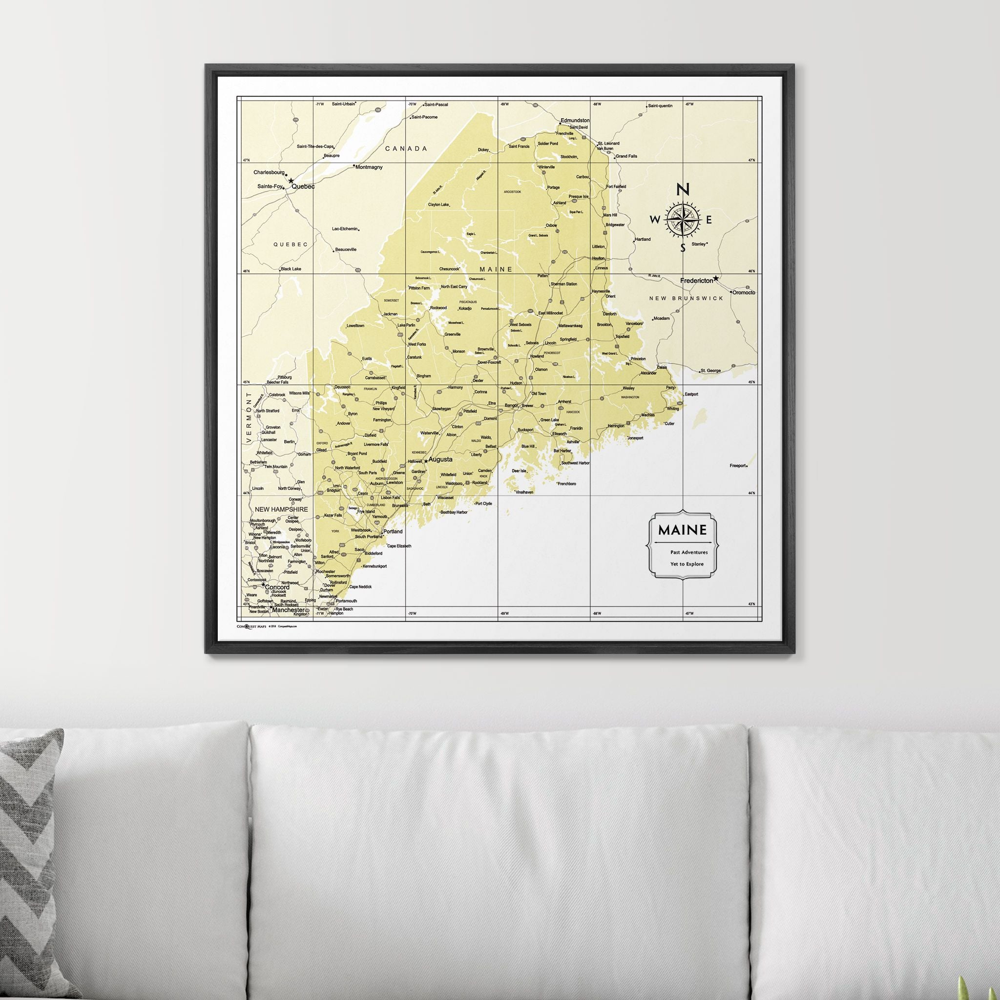 Push Pin Maine Map (Pin Board) - Yellow Color Splash CM Pin Board