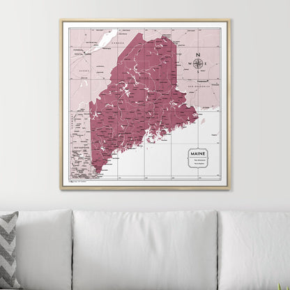 Push Pin Maine Map (Pin Board) - Burgundy Color Splash CM Pin Board