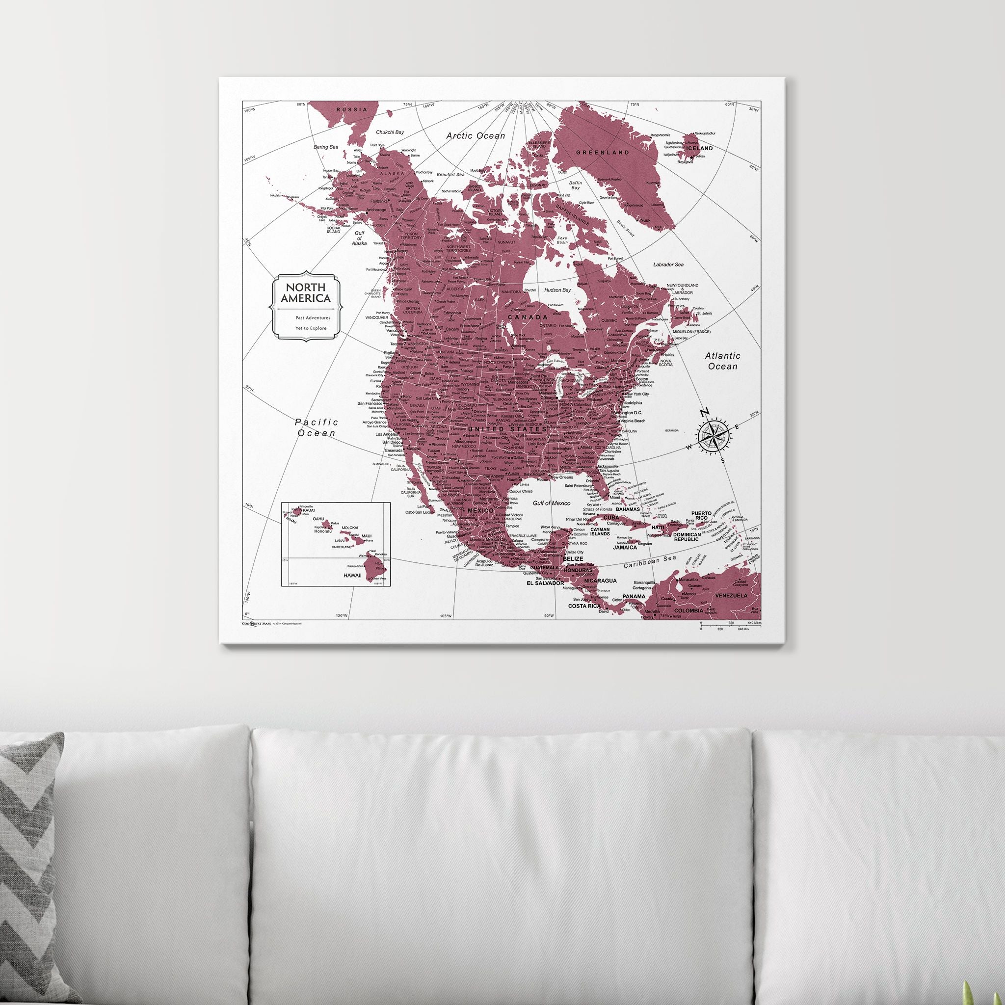 Push Pin North America Map (Pin Board) - Burgundy Color Splash CM Pin Board