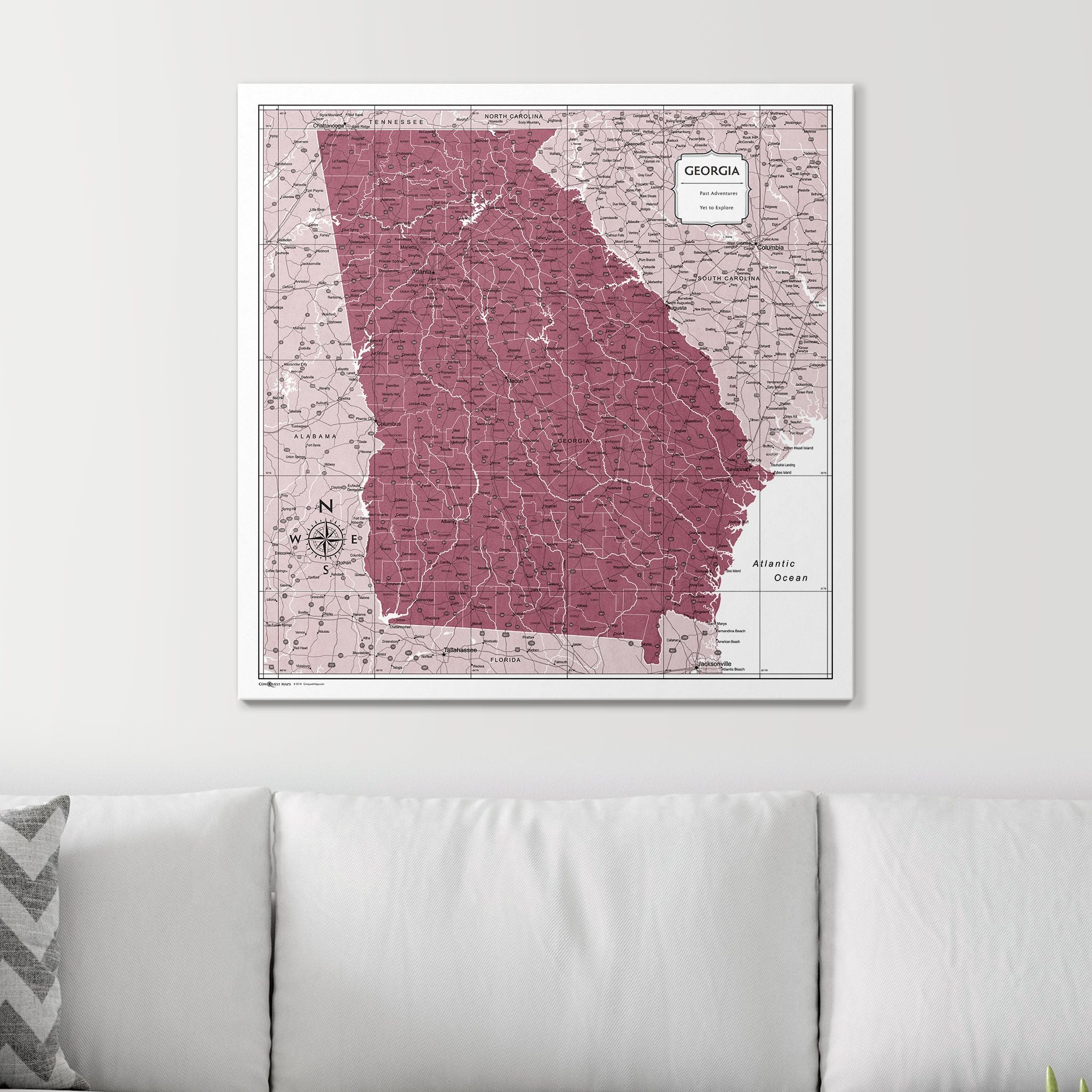 Push Pin Georgia Map (Pin Board) - Burgundy Color Splash CM Pin Board