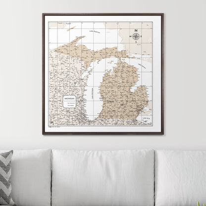 Push Pin Michigan Map (Pin Board) - Light Brown Color Splash CM Pin Board