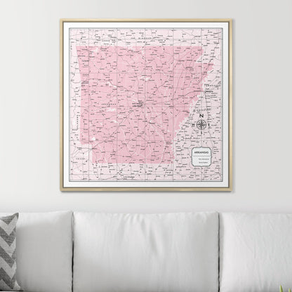 Push Pin Arkansas Map (Pin Board) - Pink Color Splash CM Pin Board