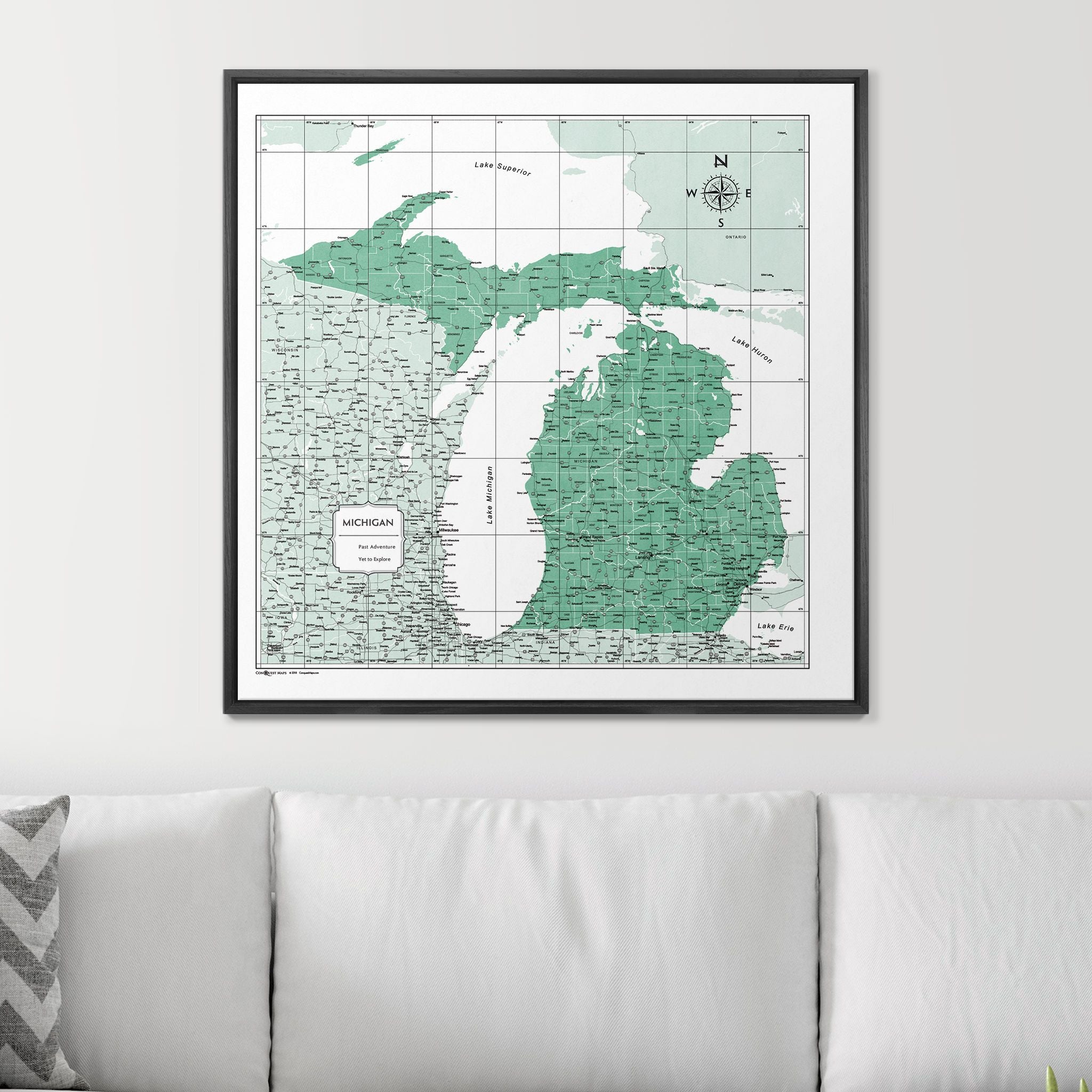 Push Pin Michigan Map (Pin Board) - Green Color Splash CM Pin Board