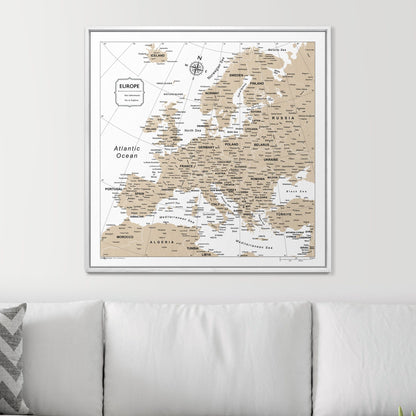 Push Pin Europe Map (Pin Board) - Light Brown Color Splash CM Pin Board