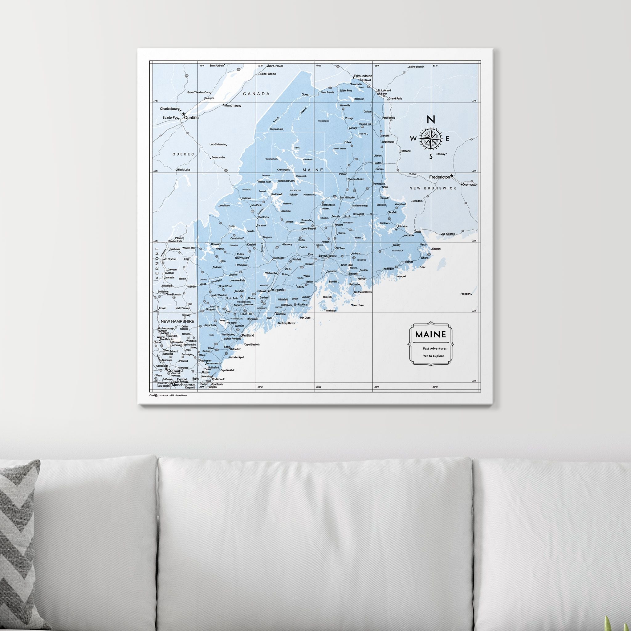 Push Pin Maine Map (Pin Board) - Light Blue Color Splash CM Pin Board