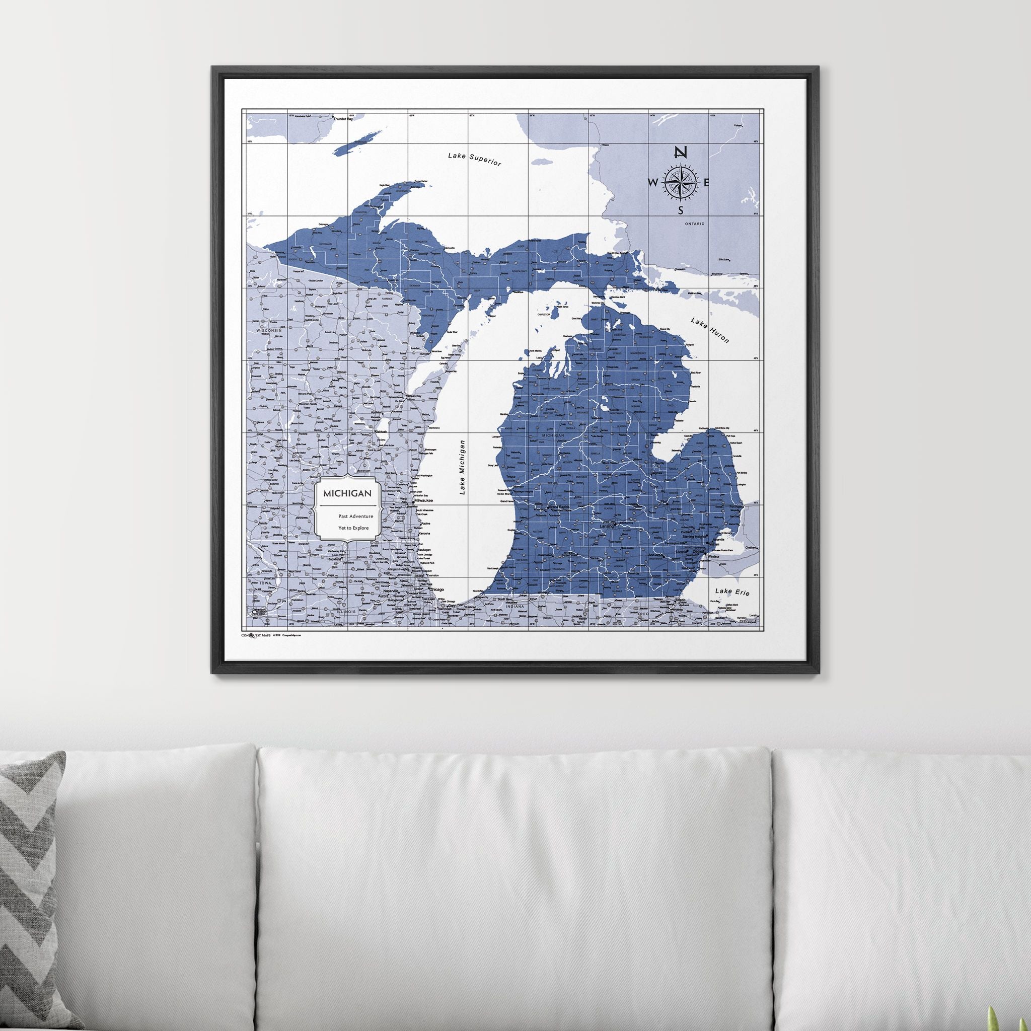 Push Pin Michigan Map (Pin Board) - Navy Color Splash CM Pin Board