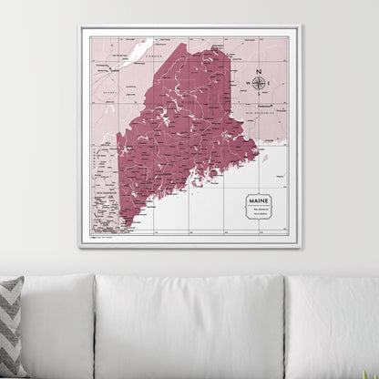 Push Pin Maine Map (Pin Board) - Burgundy Color Splash CM Pin Board