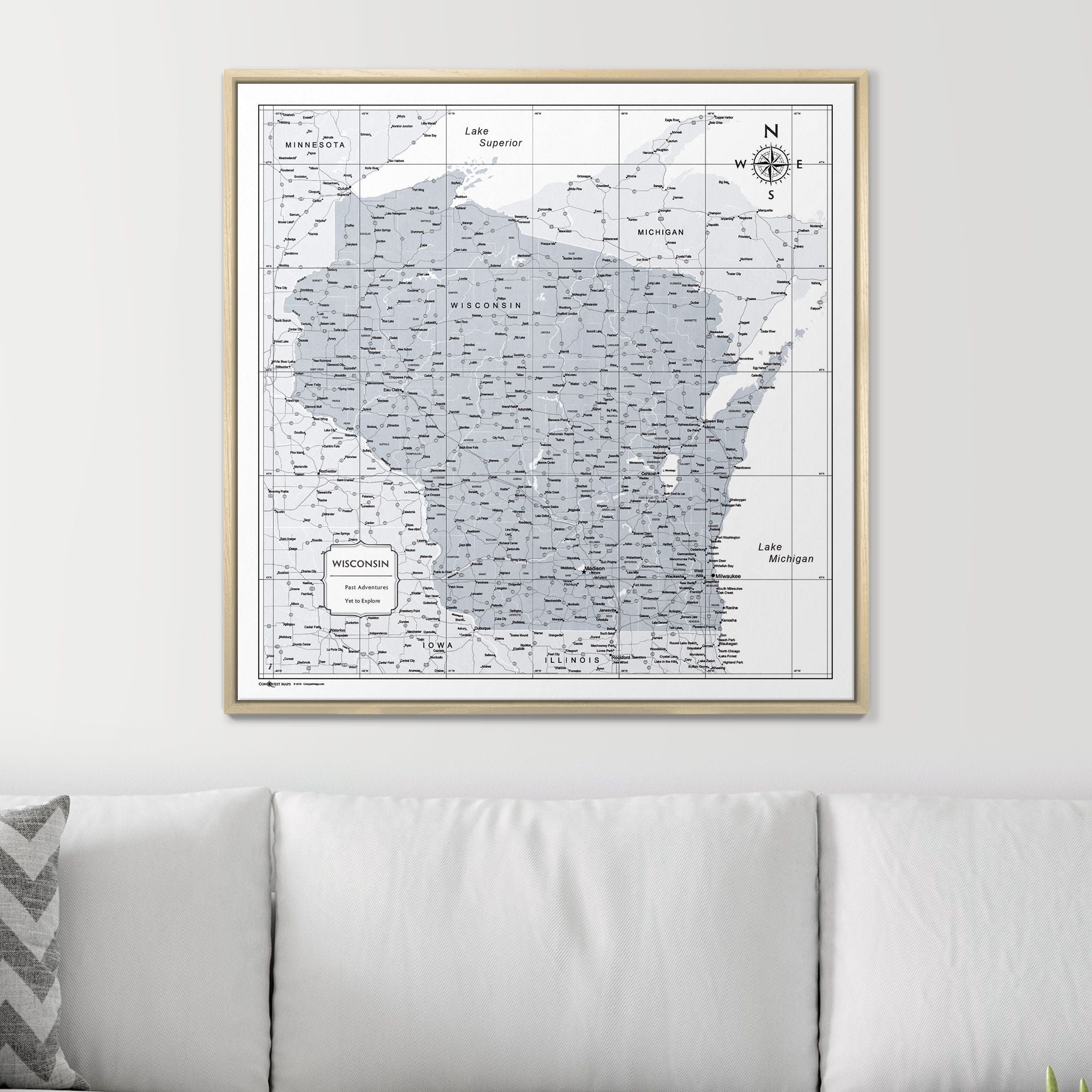 Push Pin Wisconsin Map (Pin Board) - Light Gray Color Splash CM Pin Board