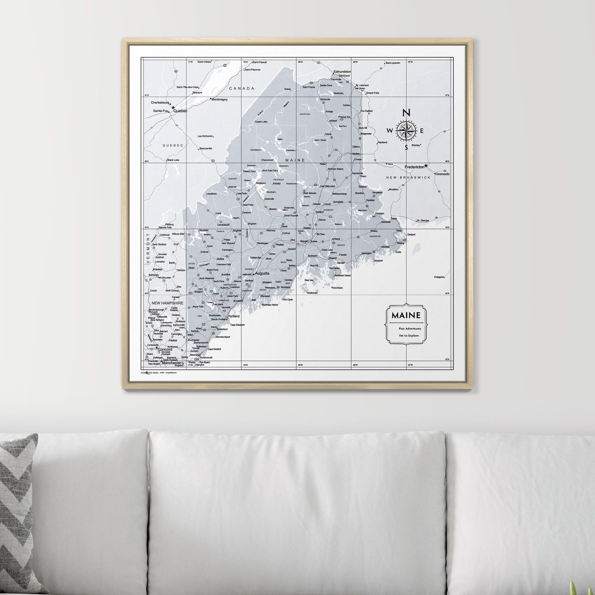 Push Pin Maine Map (Pin Board) - Light Gray Color Splash CM Pin Board