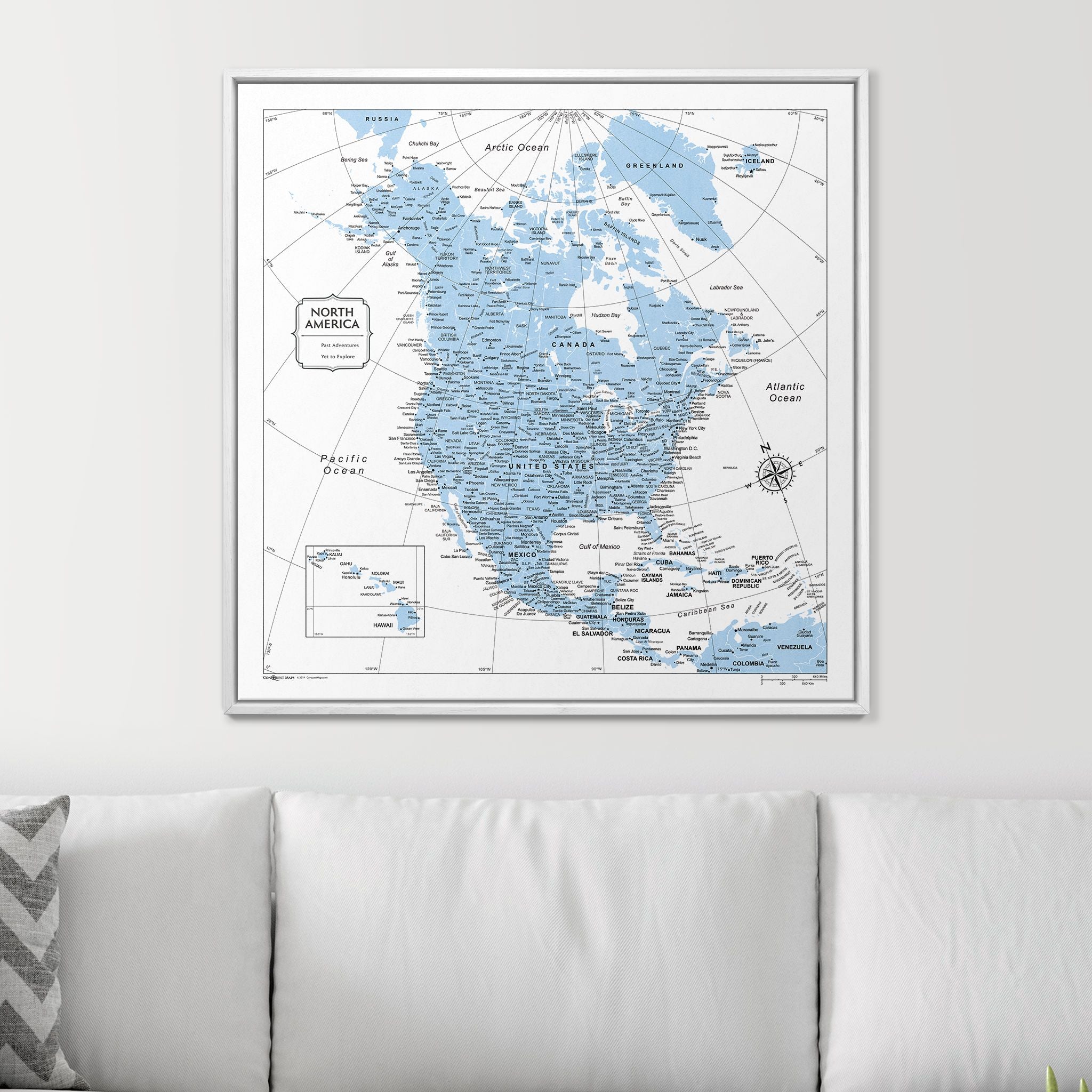 Push Pin North America Map (Pin Board) - Light Blue Color Splash CM Pin Board