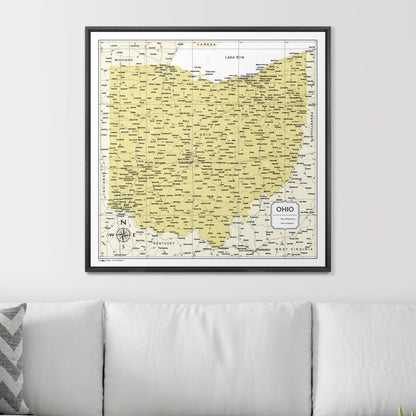 Push Pin Ohio Map (Pin Board) - Yellow Color Splash CM Pin Board