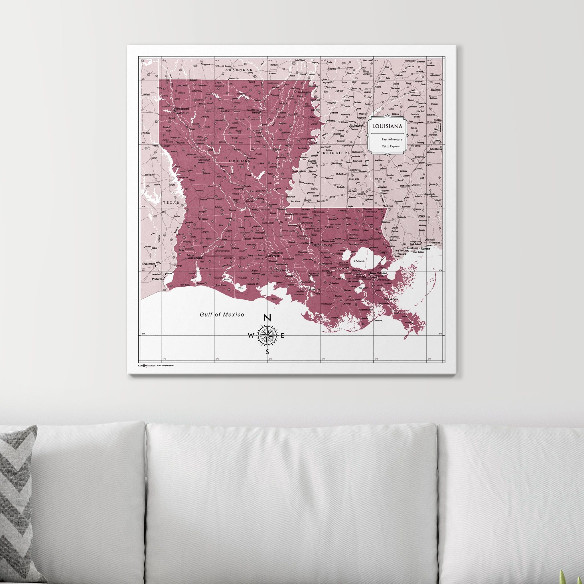 Push Pin Louisiana Map (Pin Board) - Burgundy Color Splash CM Pin Board