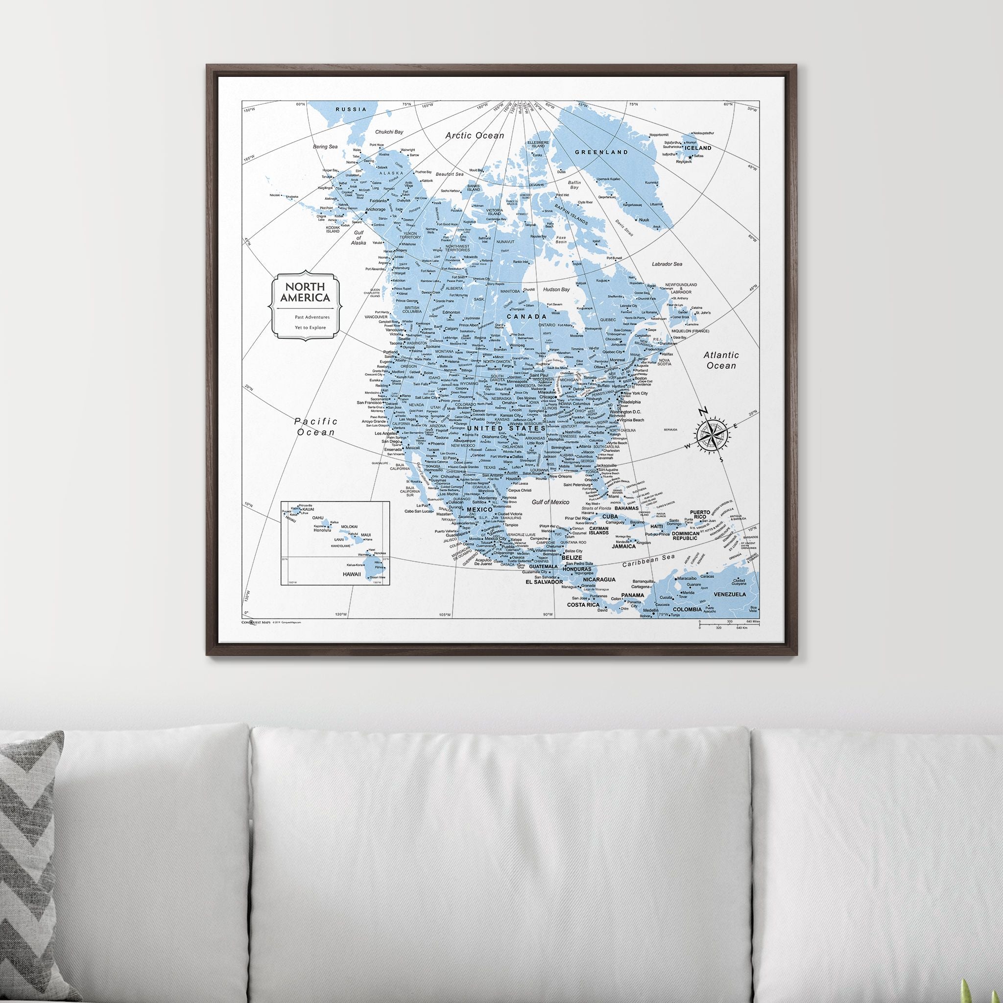 Push Pin North America Map (Pin Board) - Light Blue Color Splash CM Pin Board