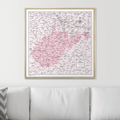 Push Pin West Virginia Map (Pin Board) - Pink Color Splash CM Pin Board