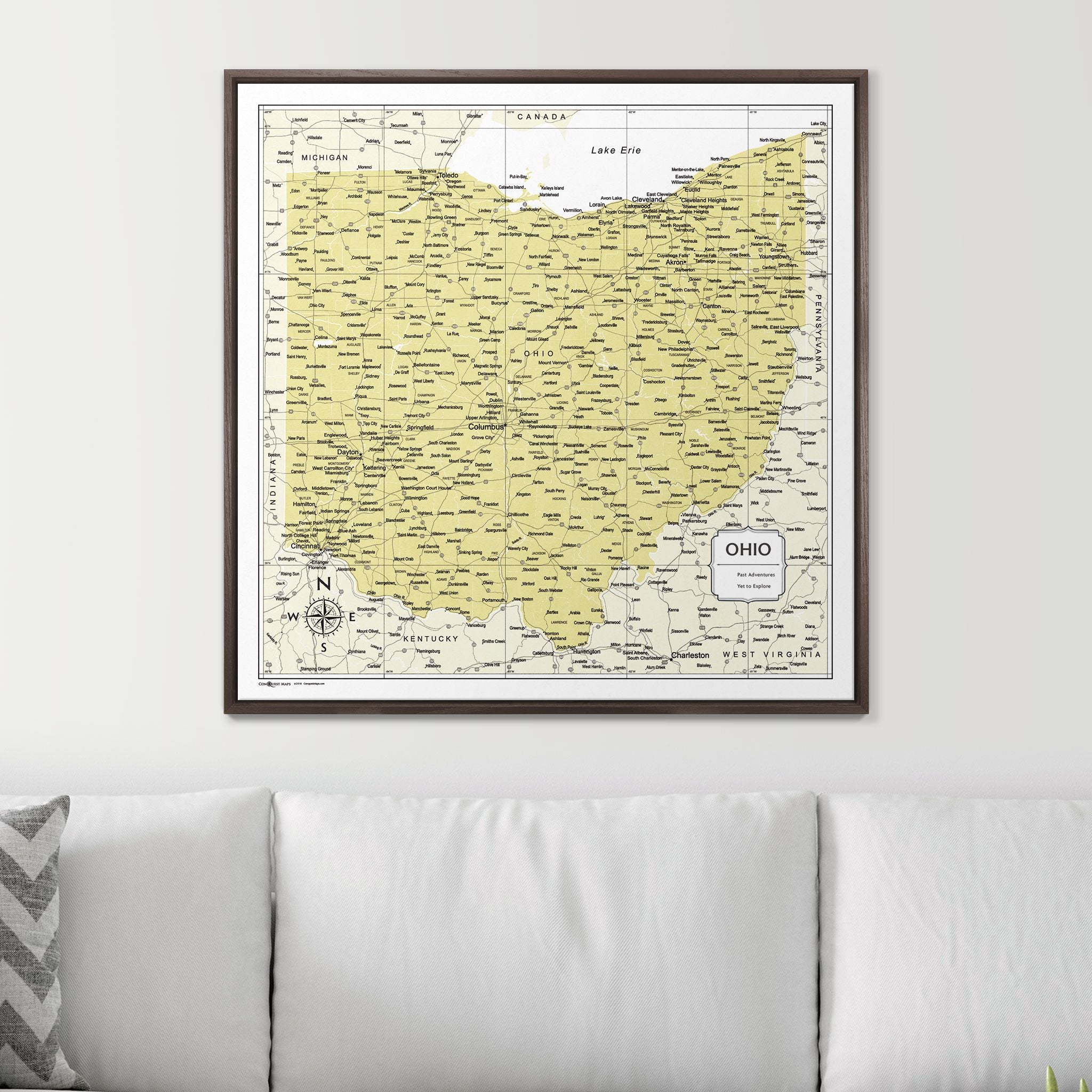 Push Pin Ohio Map (Pin Board) - Yellow Color Splash CM Pin Board