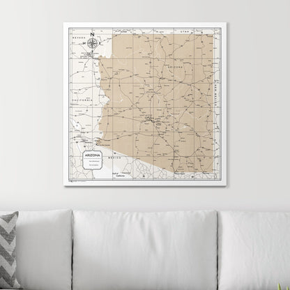 Push Pin Arizona Map (Pin Board) - Light Brown Color Splash CM Pin Board