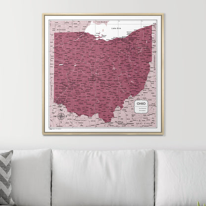 Push Pin Ohio Map (Pin Board) - Burgundy Color Splash CM Pin Board