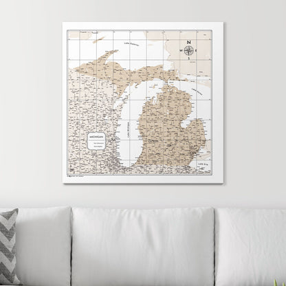 Push Pin Michigan Map (Pin Board) - Light Brown Color Splash CM Pin Board