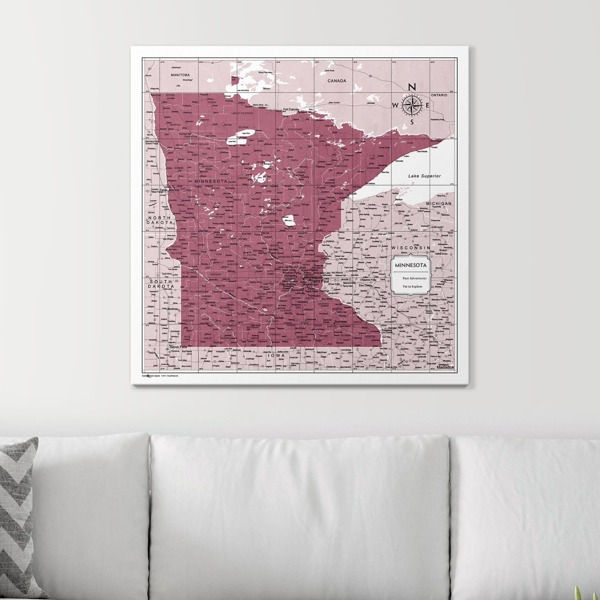 Push Pin Minnesota Map (Pin Board) - Burgundy Color Splash CM Pin Board