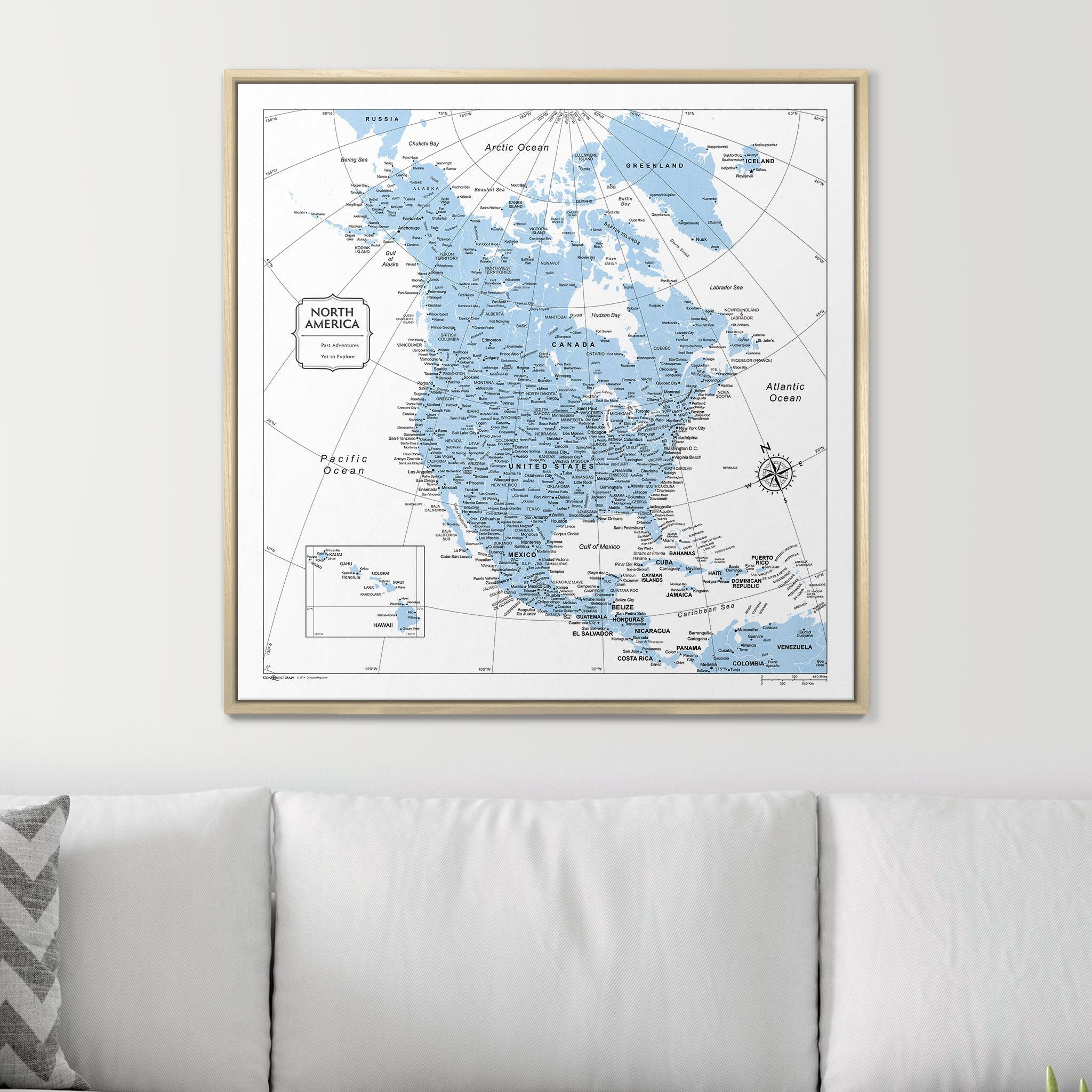 Push Pin North America Map (Pin Board) - Light Blue Color Splash CM Pin Board