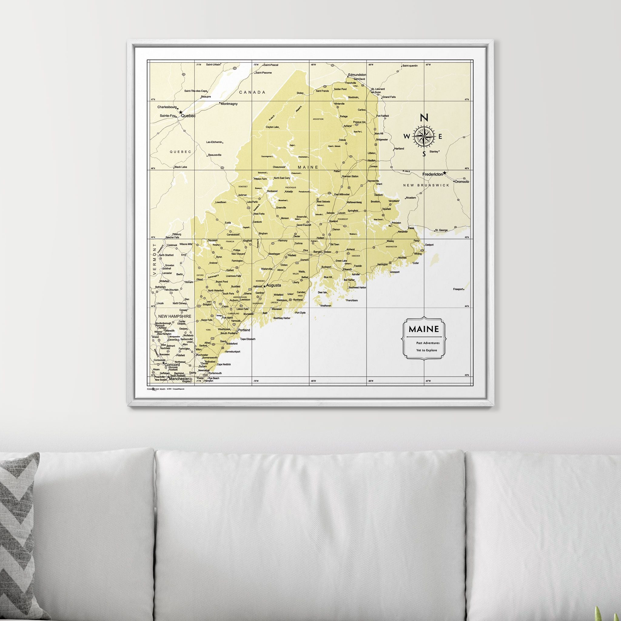 Push Pin Maine Map (Pin Board) - Yellow Color Splash CM Pin Board