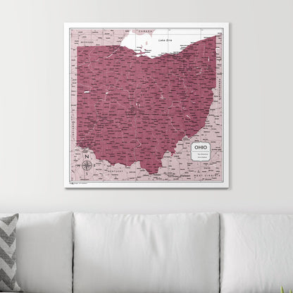 Push Pin Ohio Map (Pin Board) - Burgundy Color Splash CM Pin Board