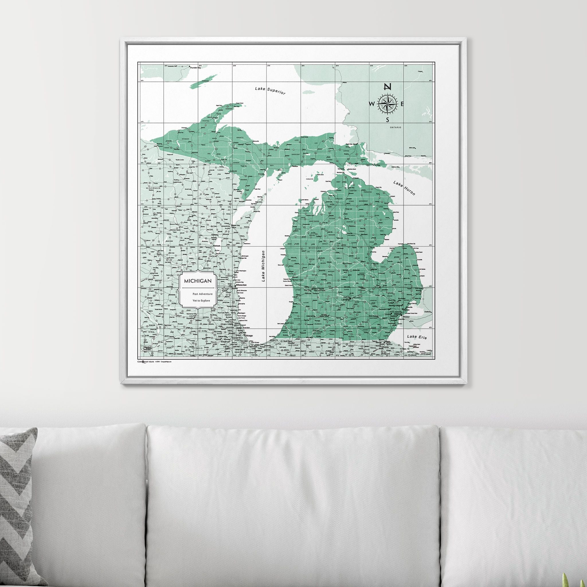 Push Pin Michigan Map (Pin Board) - Green Color Splash CM Pin Board