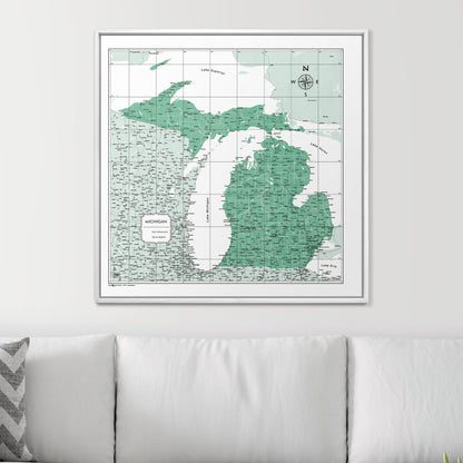 Push Pin Michigan Map (Pin Board) - Green Color Splash CM Pin Board