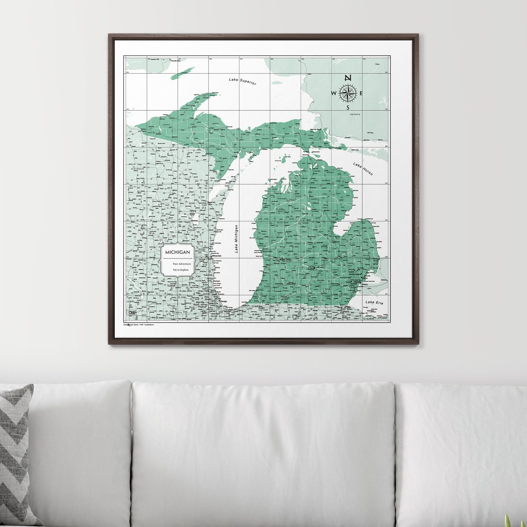 Push Pin Michigan Map (Pin Board) - Green Color Splash CM Pin Board