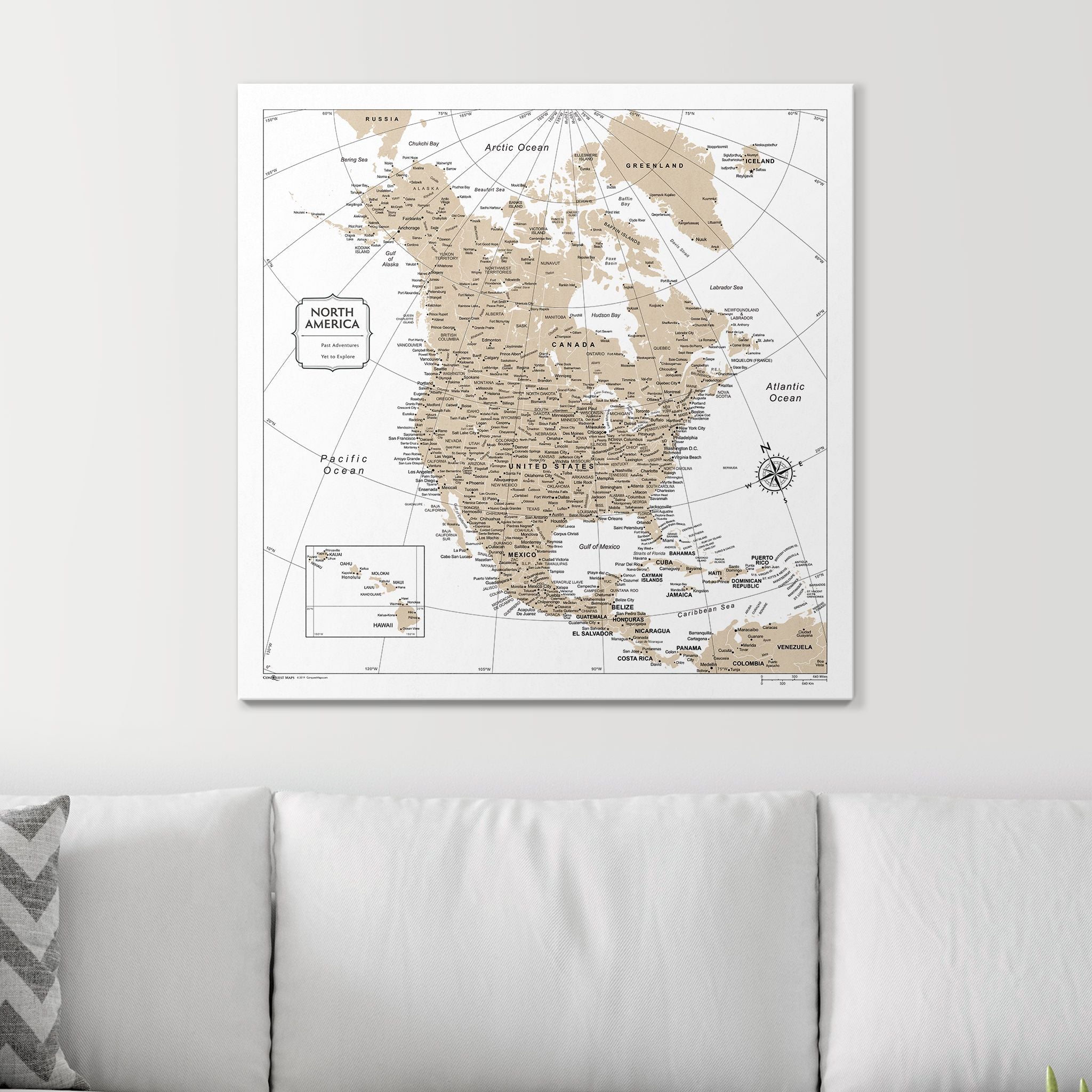 Push Pin North America Map (Pin Board) - Light Brown Color Splash CM Pin Board