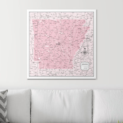 Push Pin Arkansas Map (Pin Board) - Pink Color Splash CM Pin Board